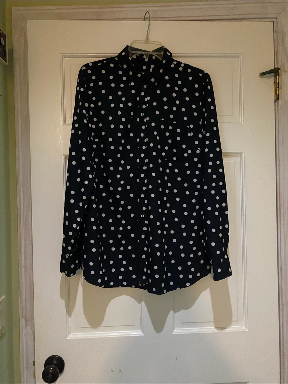 Merona Black Button-Down Shirt with White Polka Dots